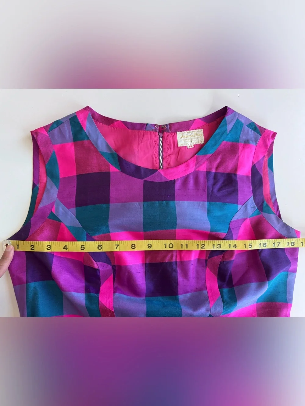 Vintage 60s Johnson Dong Hong Kong Vibrant Mod Secretary Geek Plaid Belted Dress